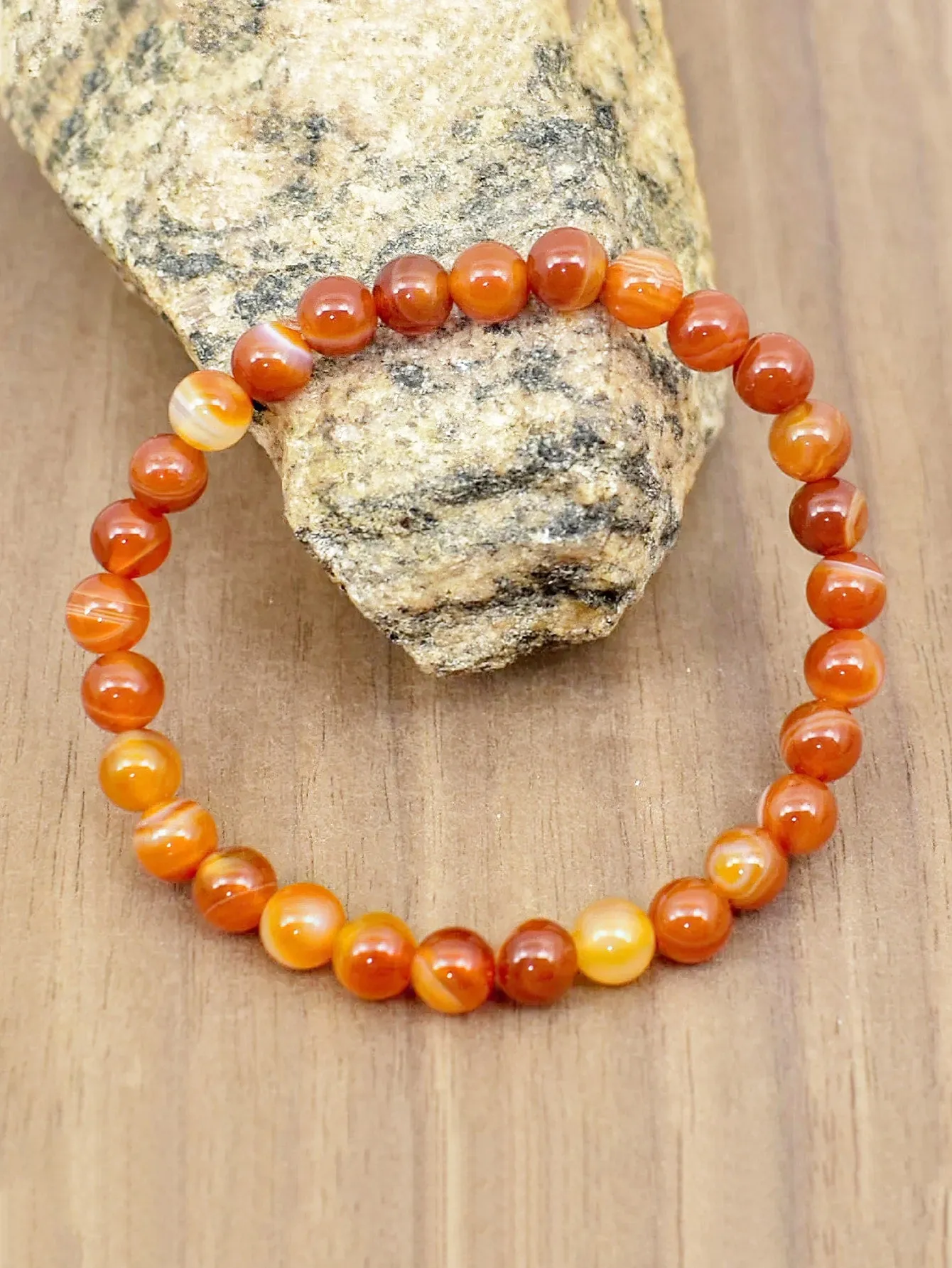 Orange Red Stone Beaded Bracelet for Women Crafted Jewelry Stackable Bracelets