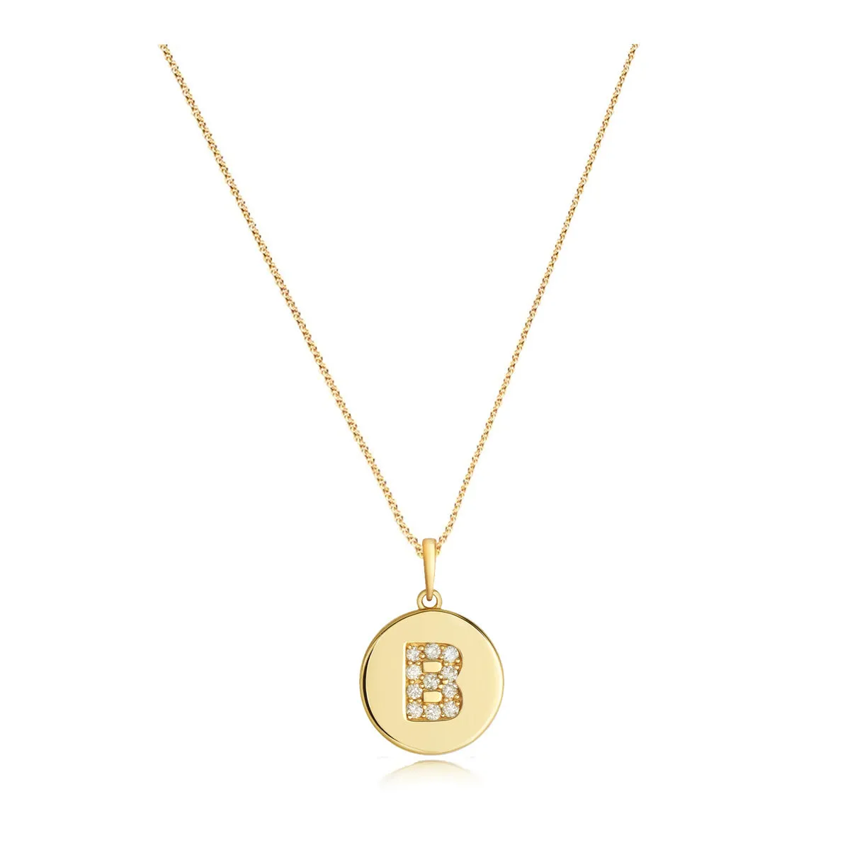 Personalised Diamond Letter Disc Pendant & Chain | 9K Yellow Gold