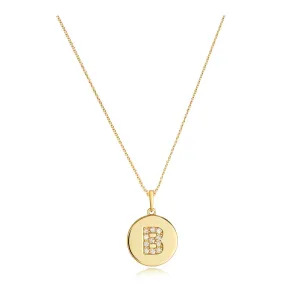 Personalised Diamond Letter Disc Pendant & Chain | 9K Yellow Gold