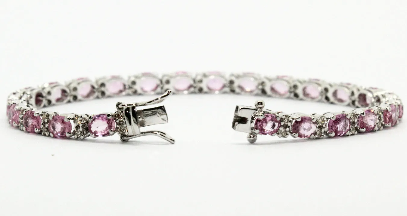 Pink Sapphire And Diamond Tennis Bracelet Ad No.0959