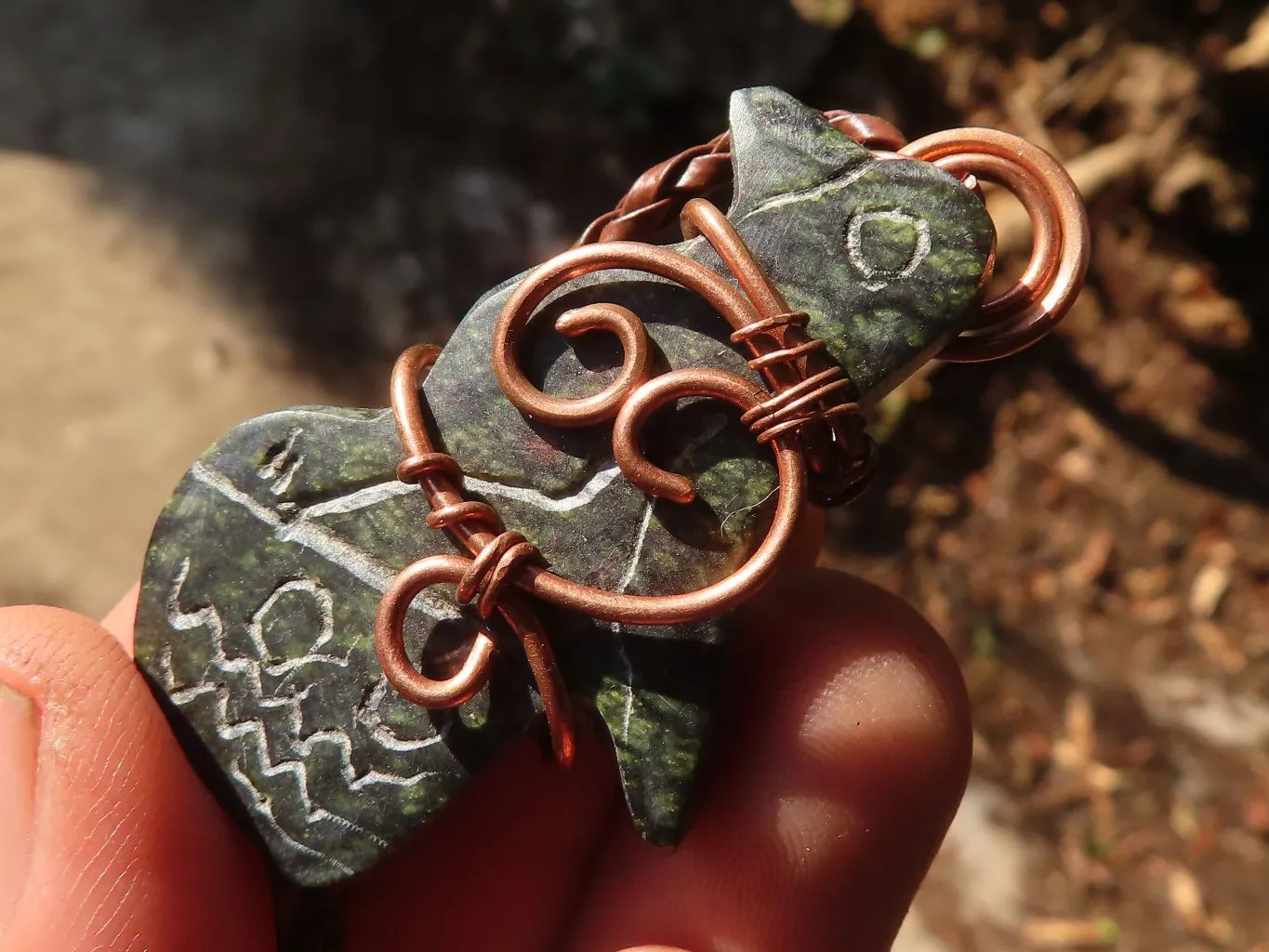 Polished  Copper Wire Wrapped Soapstone Eagle Pendants x 6 From Zimbabwe