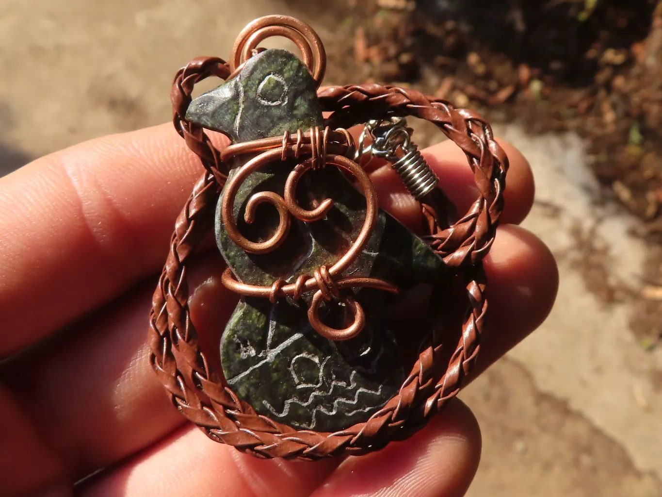 Polished  Copper Wire Wrapped Soapstone Eagle Pendants x 6 From Zimbabwe