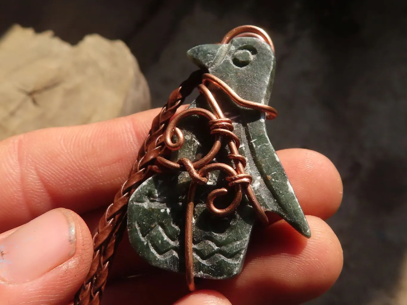 Polished  Copper Wire Wrapped Soapstone Eagle Pendants x 6 From Zimbabwe