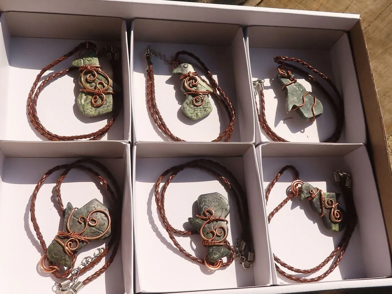 Polished  Copper Wire Wrapped Soapstone Eagle Pendants x 6 From Zimbabwe