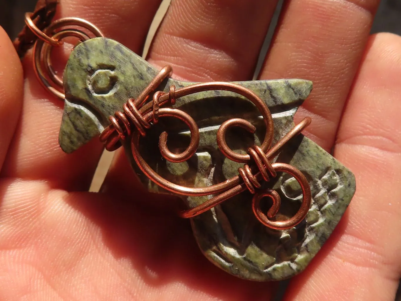 Polished  Copper Wire Wrapped Soapstone Eagle Pendants x 6 From Zimbabwe