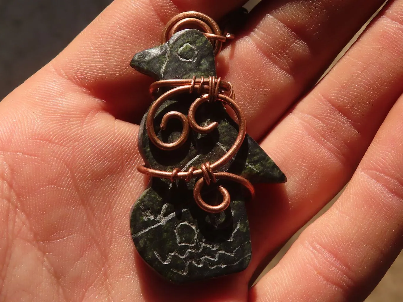 Polished  Copper Wire Wrapped Soapstone Eagle Pendants x 6 From Zimbabwe