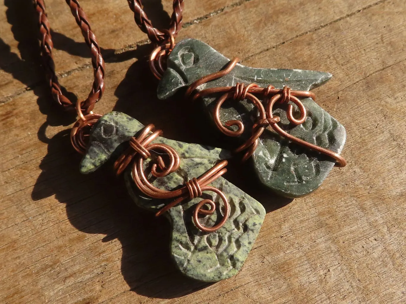 Polished  Copper Wire Wrapped Soapstone Eagle Pendants x 6 From Zimbabwe