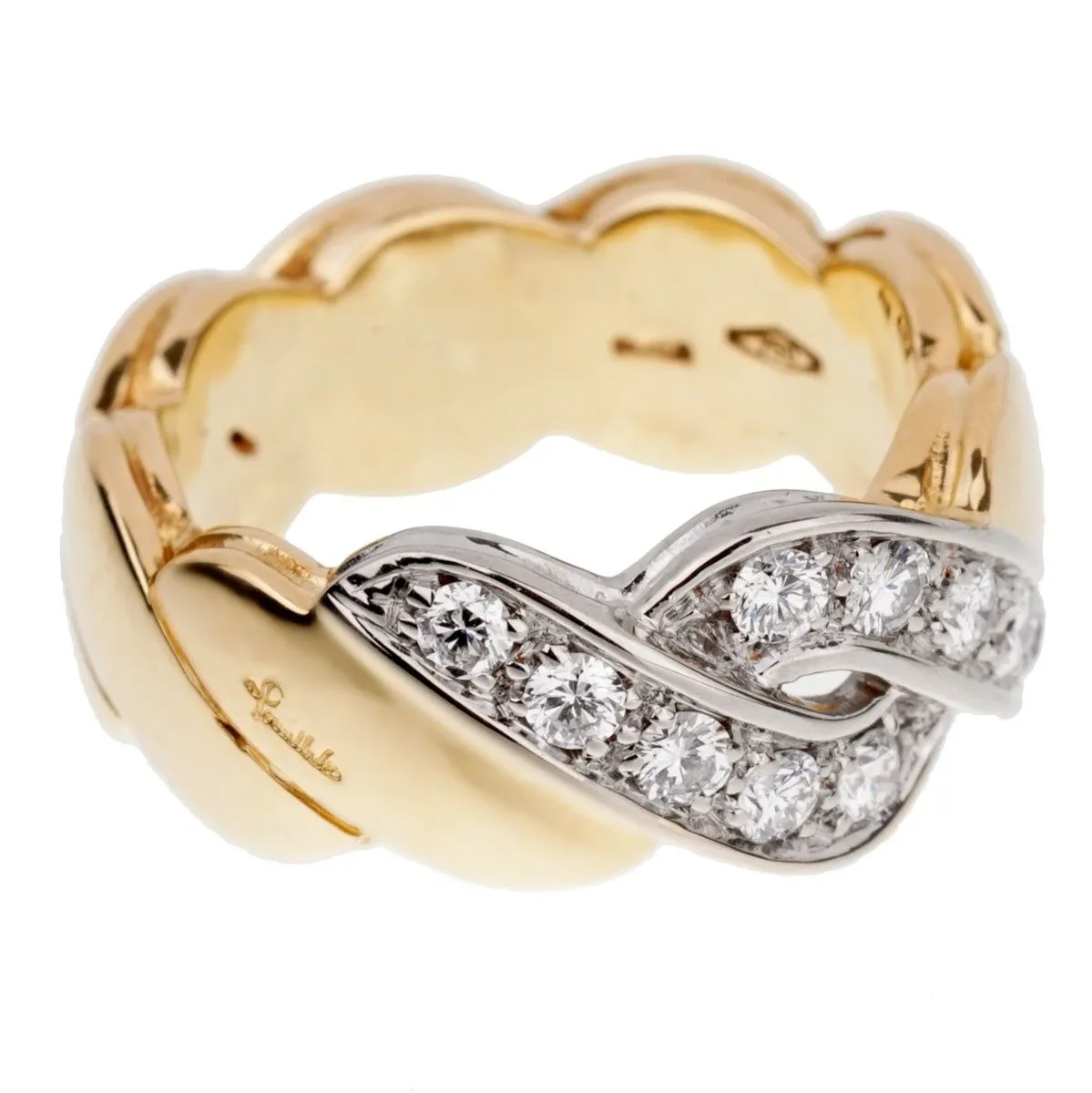 Pomellato Braided Diamond Yellow Gold Ring Sz 5 1/2