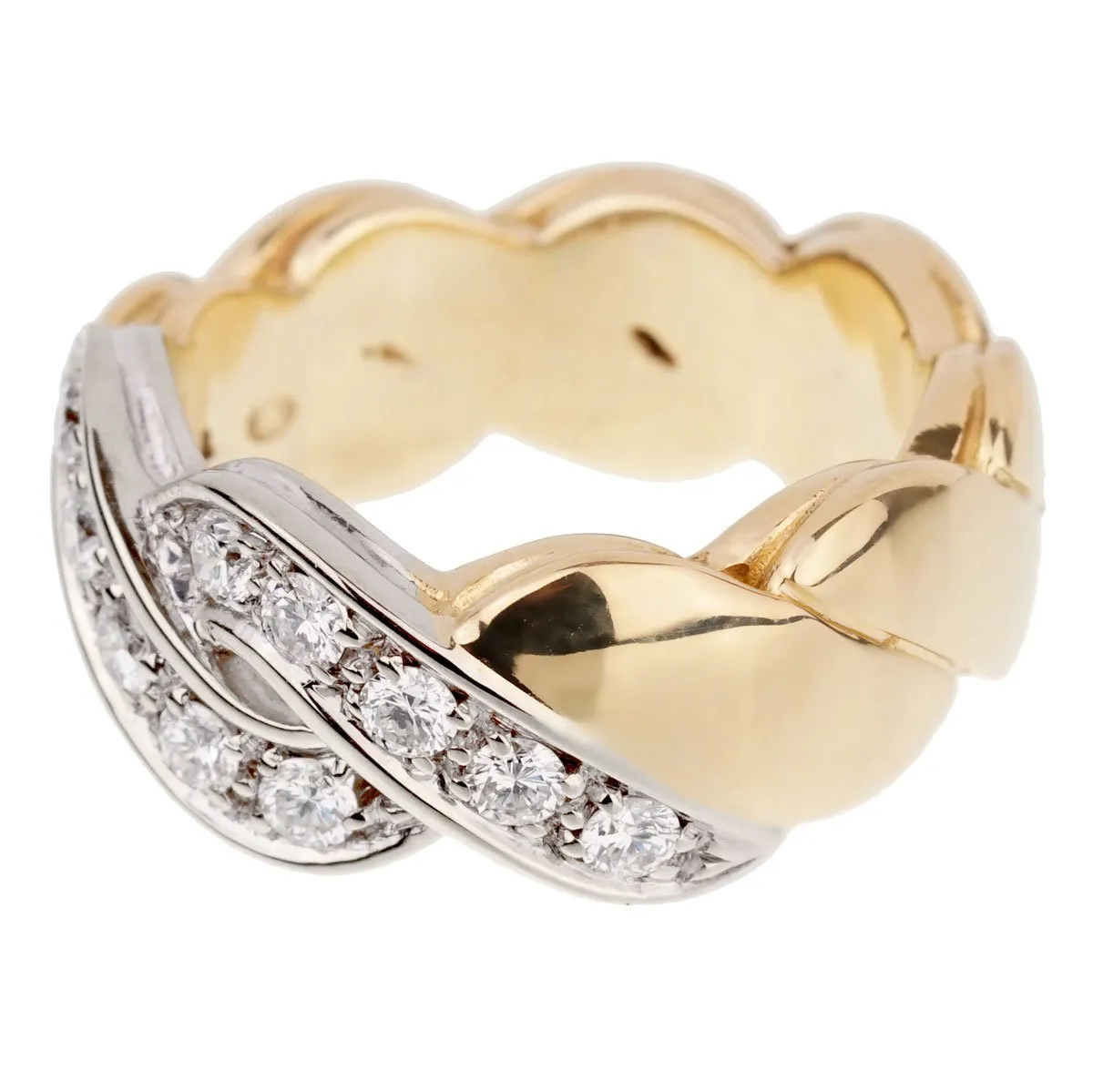 Pomellato Braided Diamond Yellow Gold Ring Sz 5 1/2