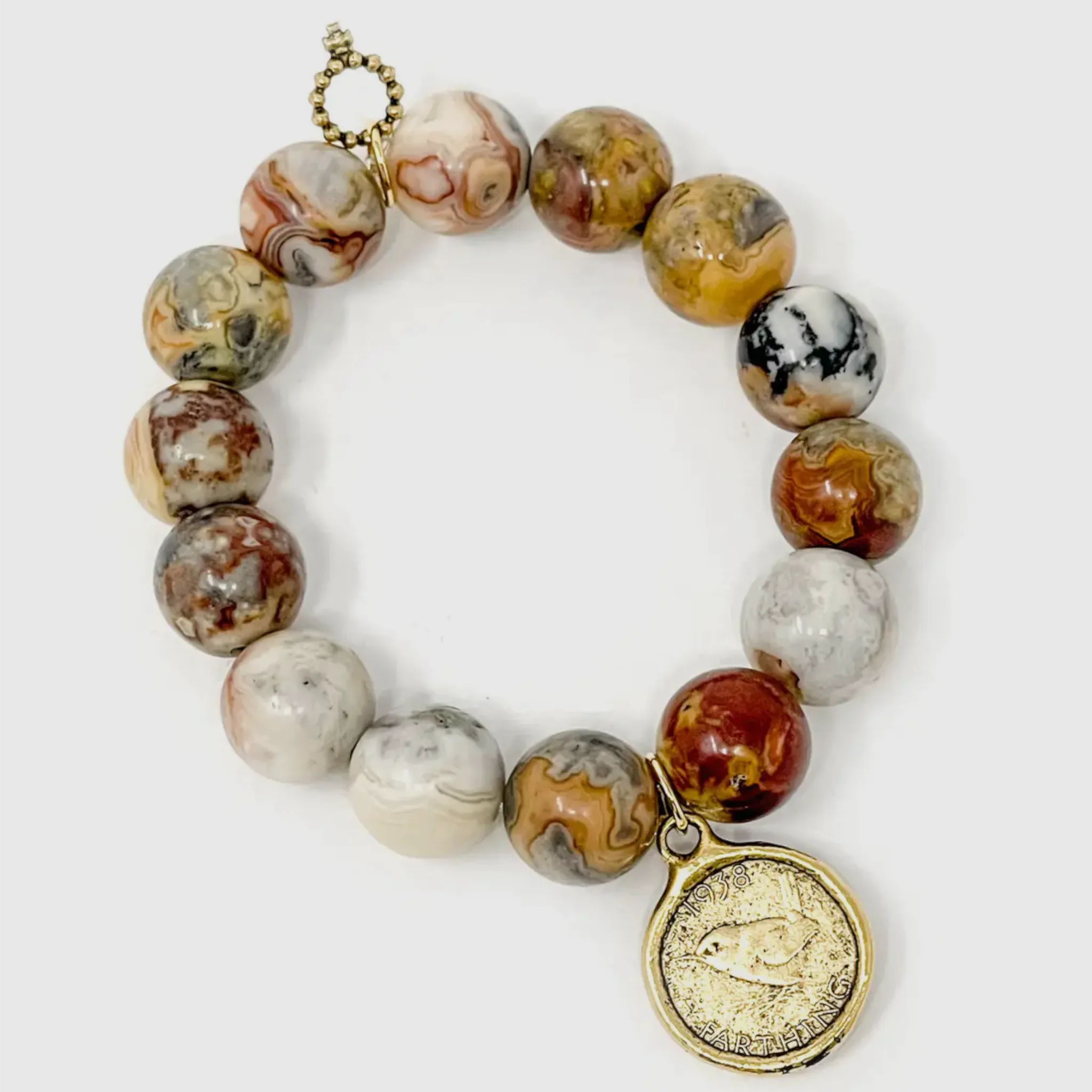 Powerbeads By Jen Desert Sand Agate with Gold Farthing Coin