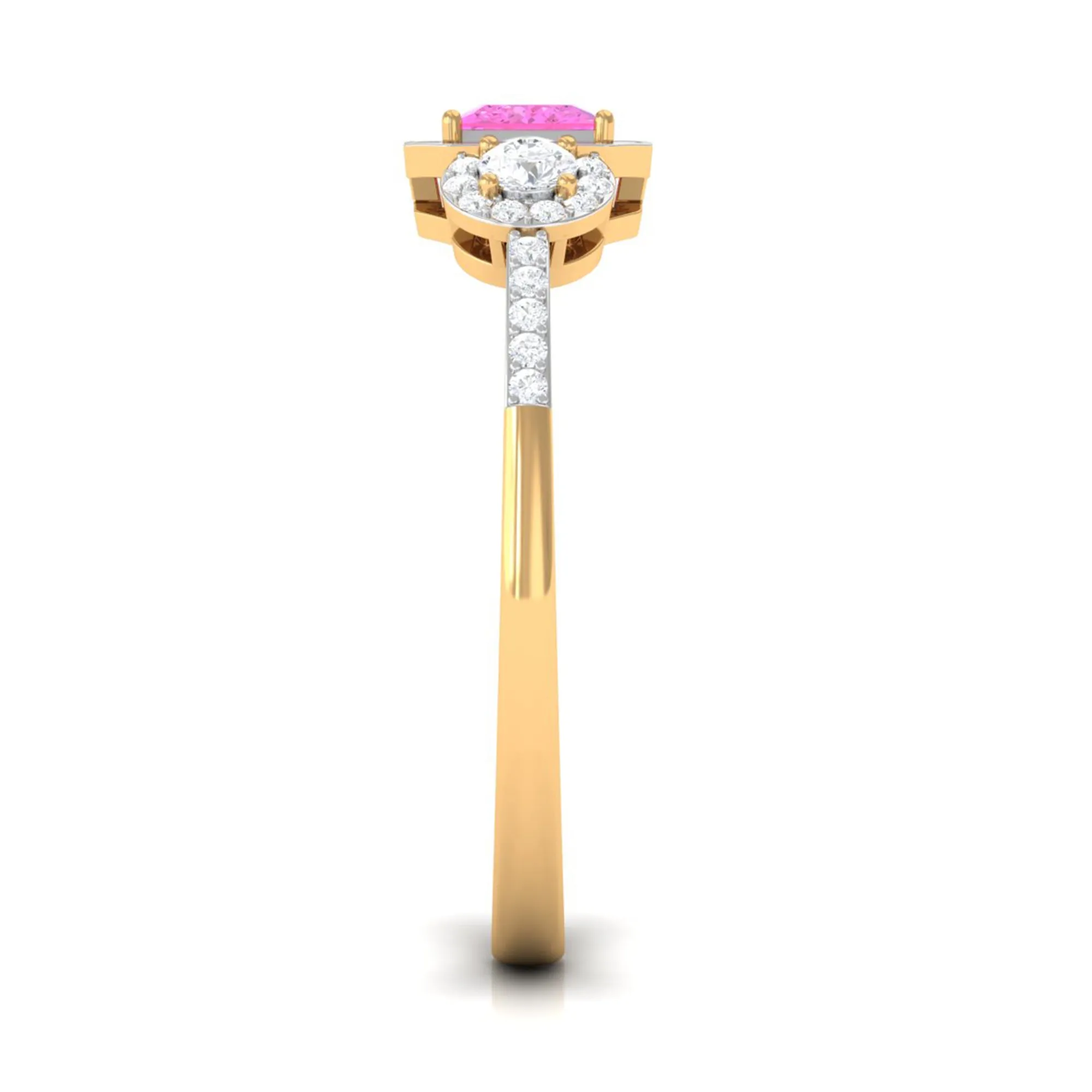 Princess Cut Pink Sapphire Engagement Ring with Diamond Halo