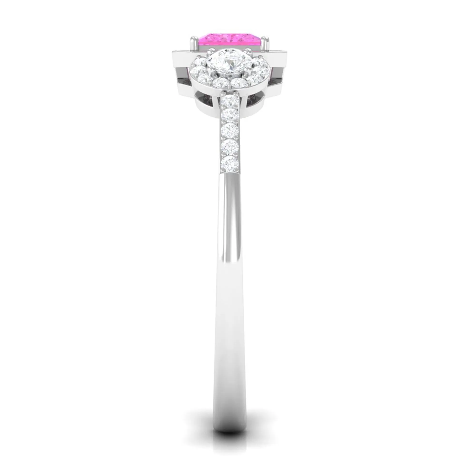 Princess Cut Pink Sapphire Engagement Ring with Diamond Halo