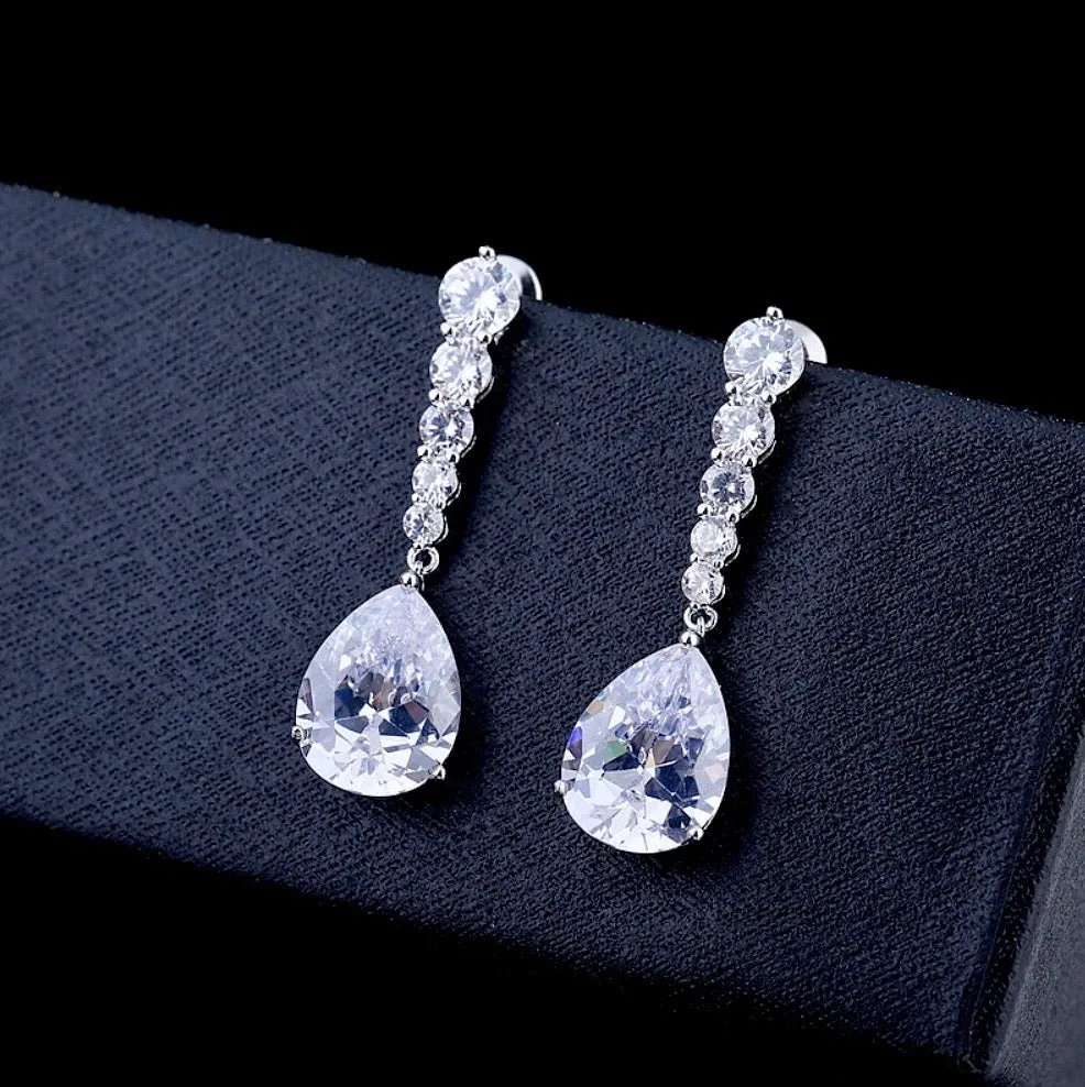 "Lara" - Silver Cubic Zirconia Bridal Earrings