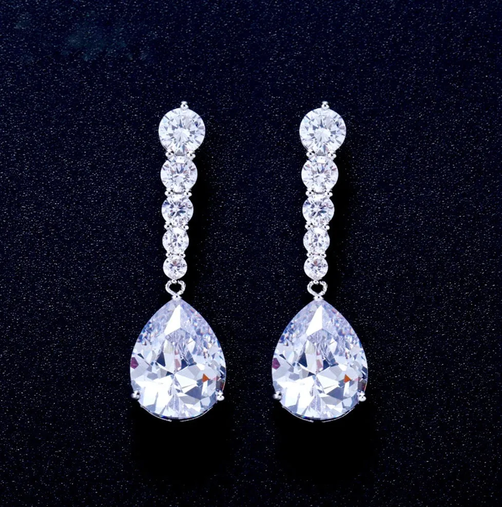 "Lara" - Silver Cubic Zirconia Bridal Earrings