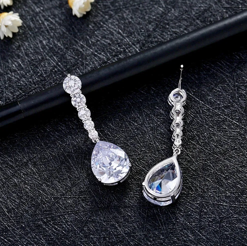 "Lara" - Silver Cubic Zirconia Bridal Earrings