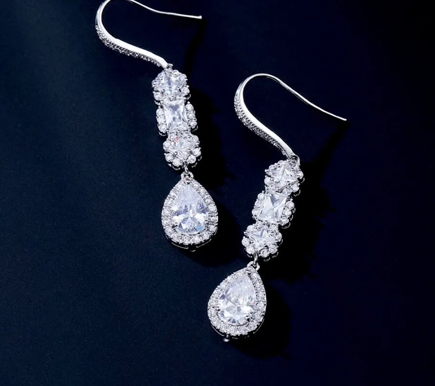 "Leslie" - Cubic Zirconia Bridal Earrings - Available in Silver and Rose Gold