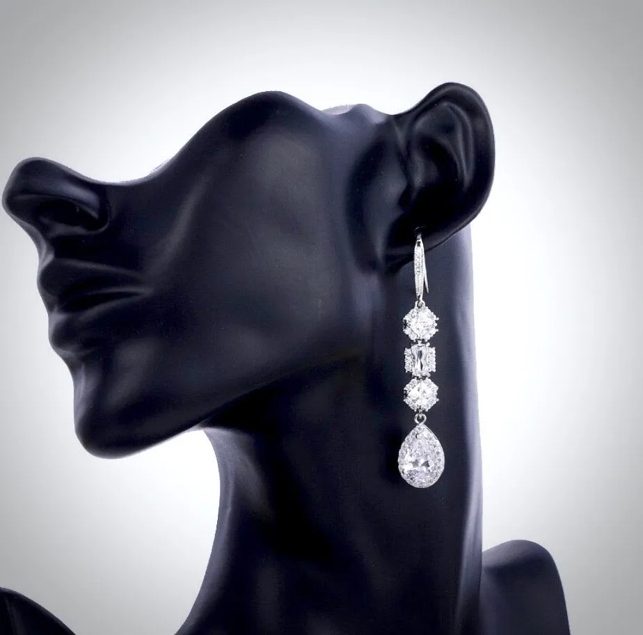 "Leslie" - Cubic Zirconia Bridal Earrings - Available in Silver and Rose Gold