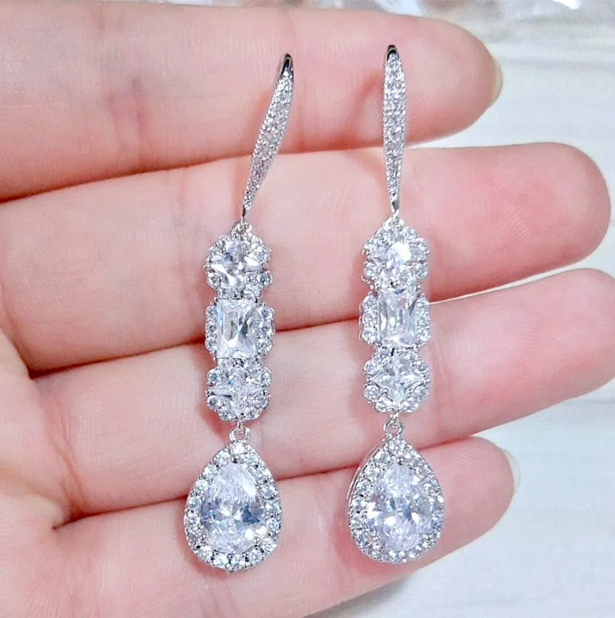 "Leslie" - Cubic Zirconia Bridal Earrings - Available in Silver and Rose Gold