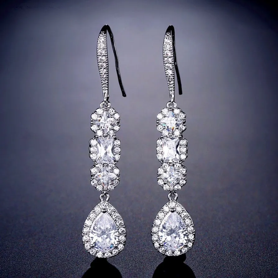 "Leslie" - Cubic Zirconia Bridal Earrings - Available in Silver and Rose Gold