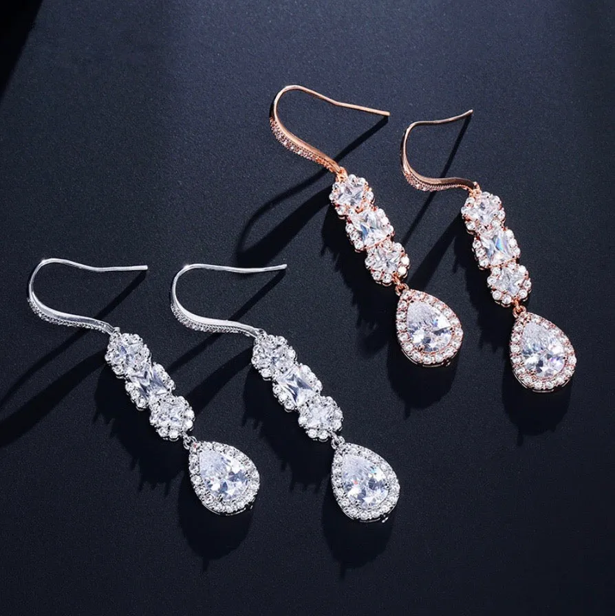 "Leslie" - Cubic Zirconia Bridal Earrings - Available in Silver and Rose Gold