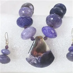 Rare Purple Opalite and Purple Agate Necklace & Earrings Set