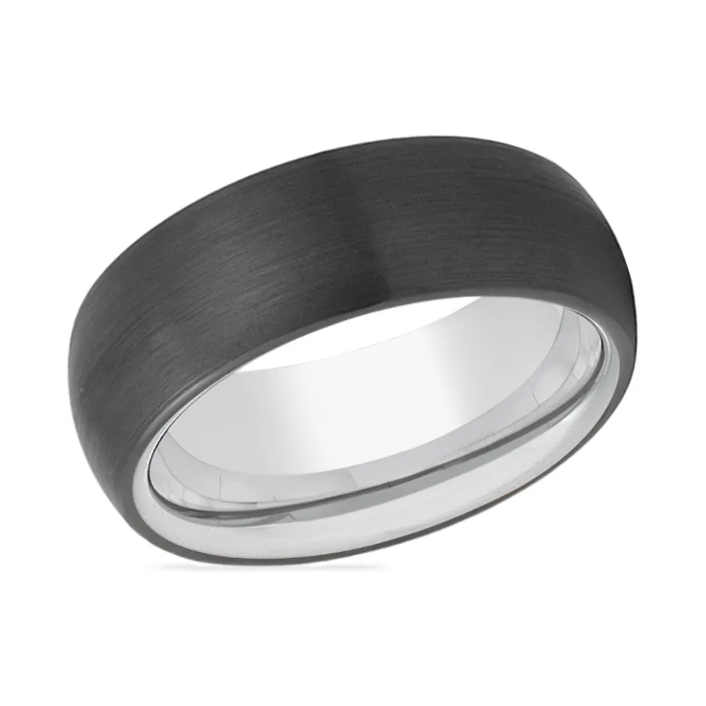 RAZOR | Silver Ring, Black Tungsten Ring, Brushed, Domed