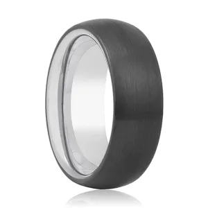 RAZOR | Silver Ring, Black Tungsten Ring, Brushed, Domed