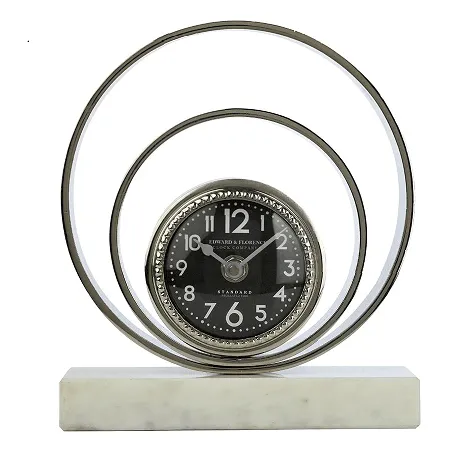 Rings Of Saturn Desk Clock in Marble & Silver Finish