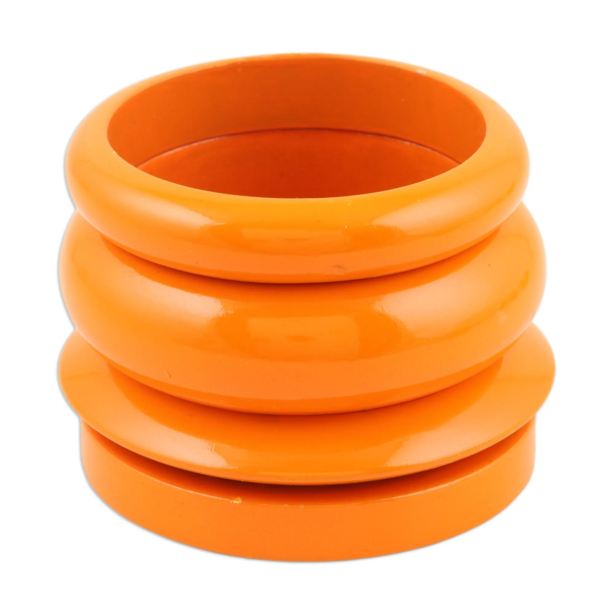 Set of 4 Mango Wood Orange Bangle Bracelets from India - Orange Fusion | NOVICA