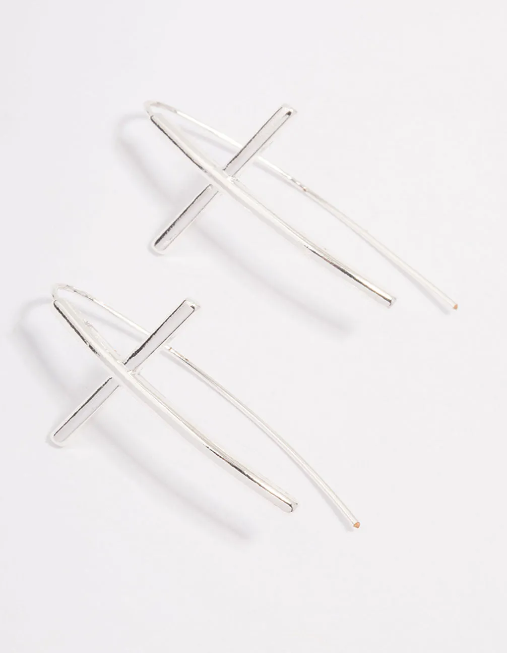 Silver Plated Cross Modern Drop Earrings