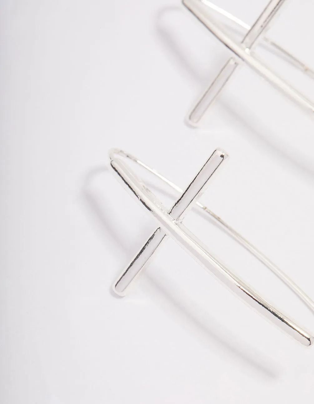 Silver Plated Cross Modern Drop Earrings