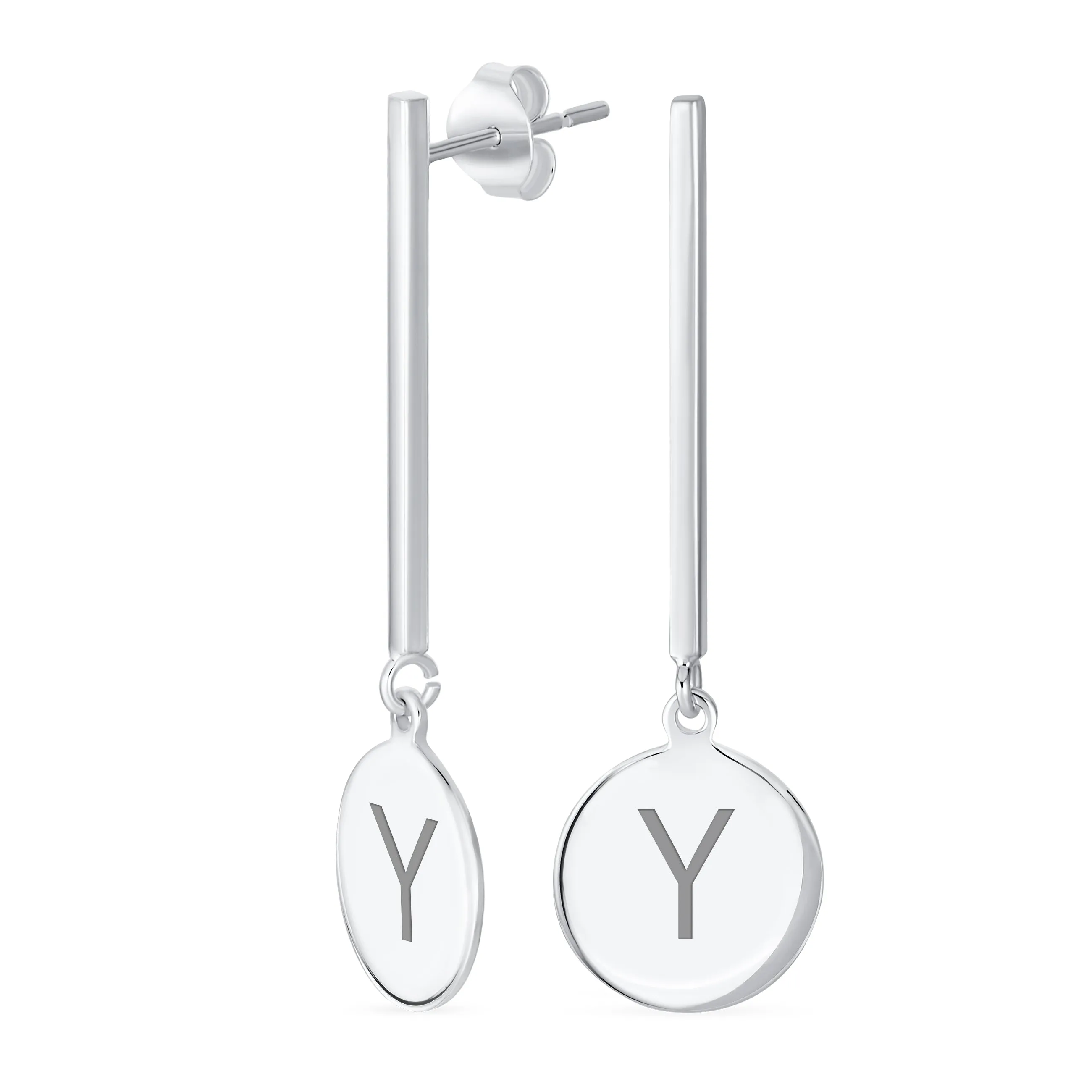 Simple Geometric Initials Monogram Dangle Earrings  Sterling Silver Circle Bar