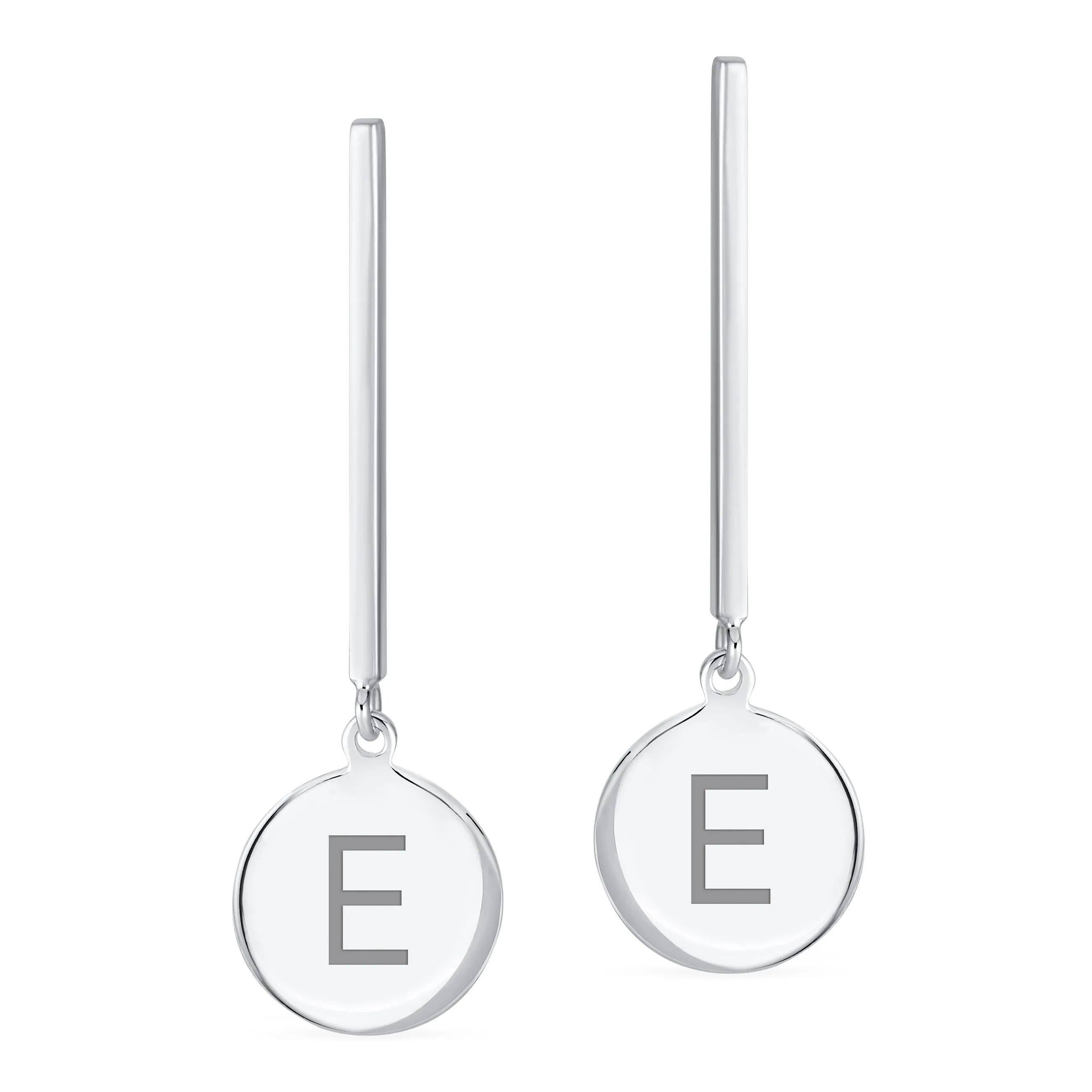 Simple Geometric Initials Monogram Dangle Earrings  Sterling Silver Circle Bar