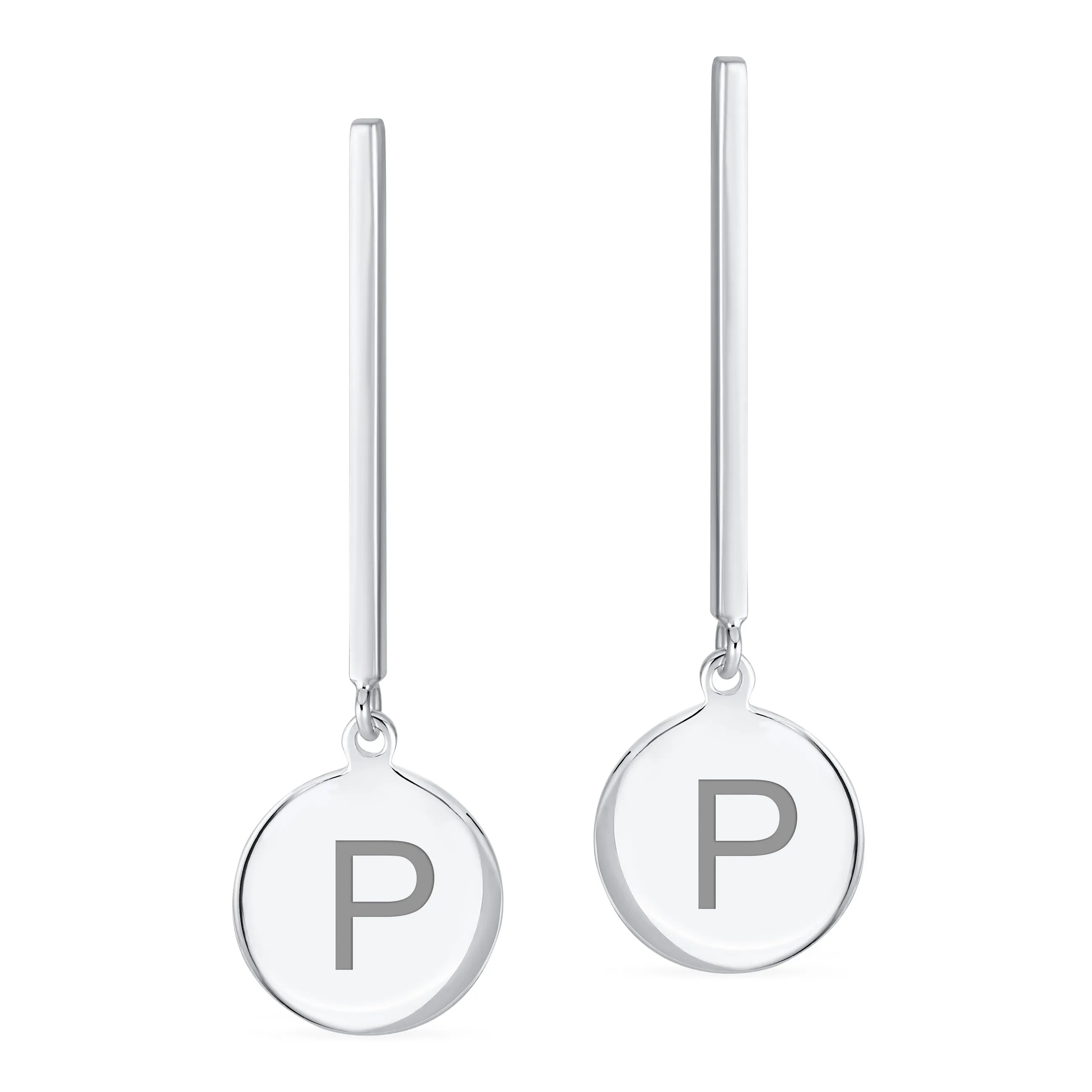 Simple Geometric Initials Monogram Dangle Earrings  Sterling Silver Circle Bar