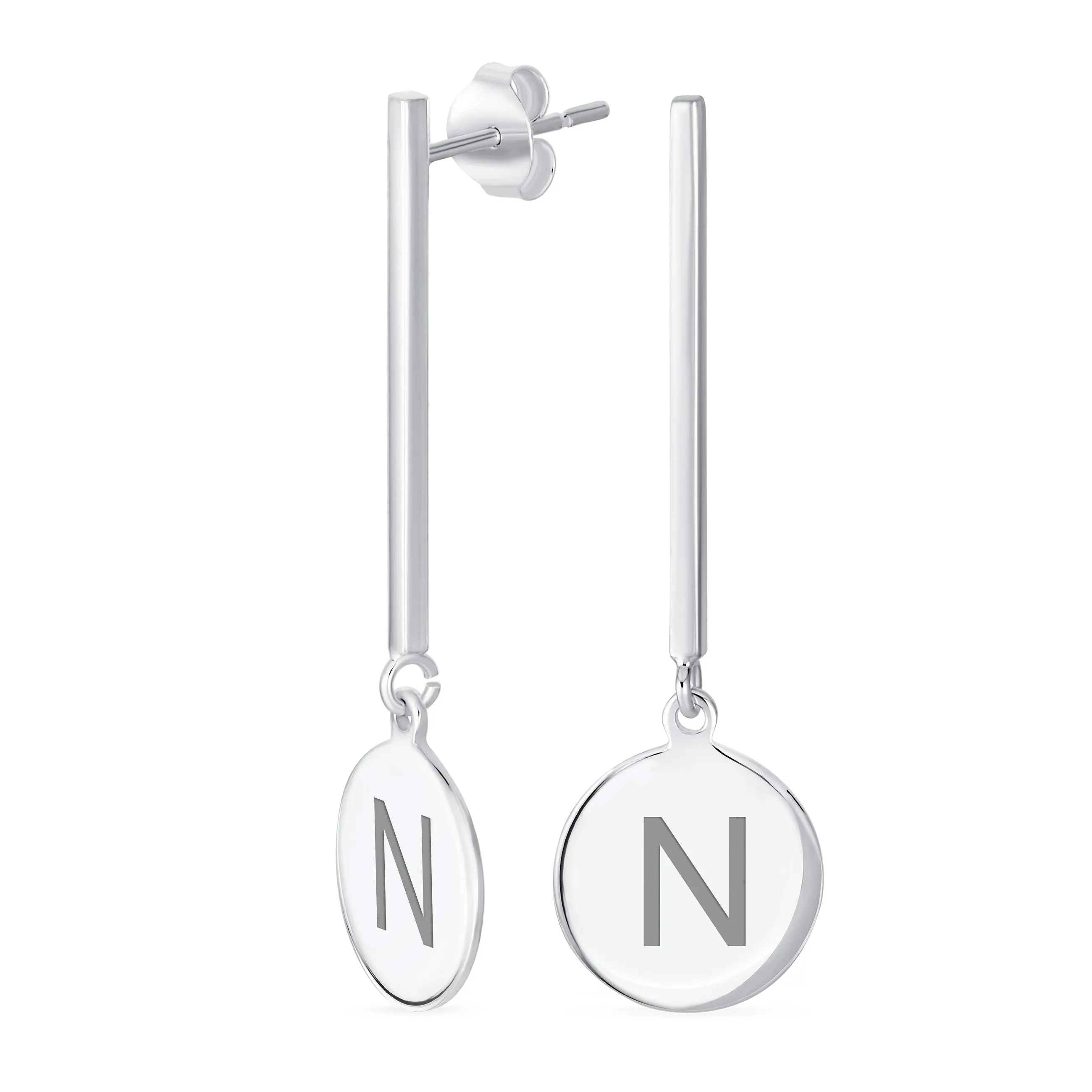 Simple Geometric Initials Monogram Dangle Earrings  Sterling Silver Circle Bar