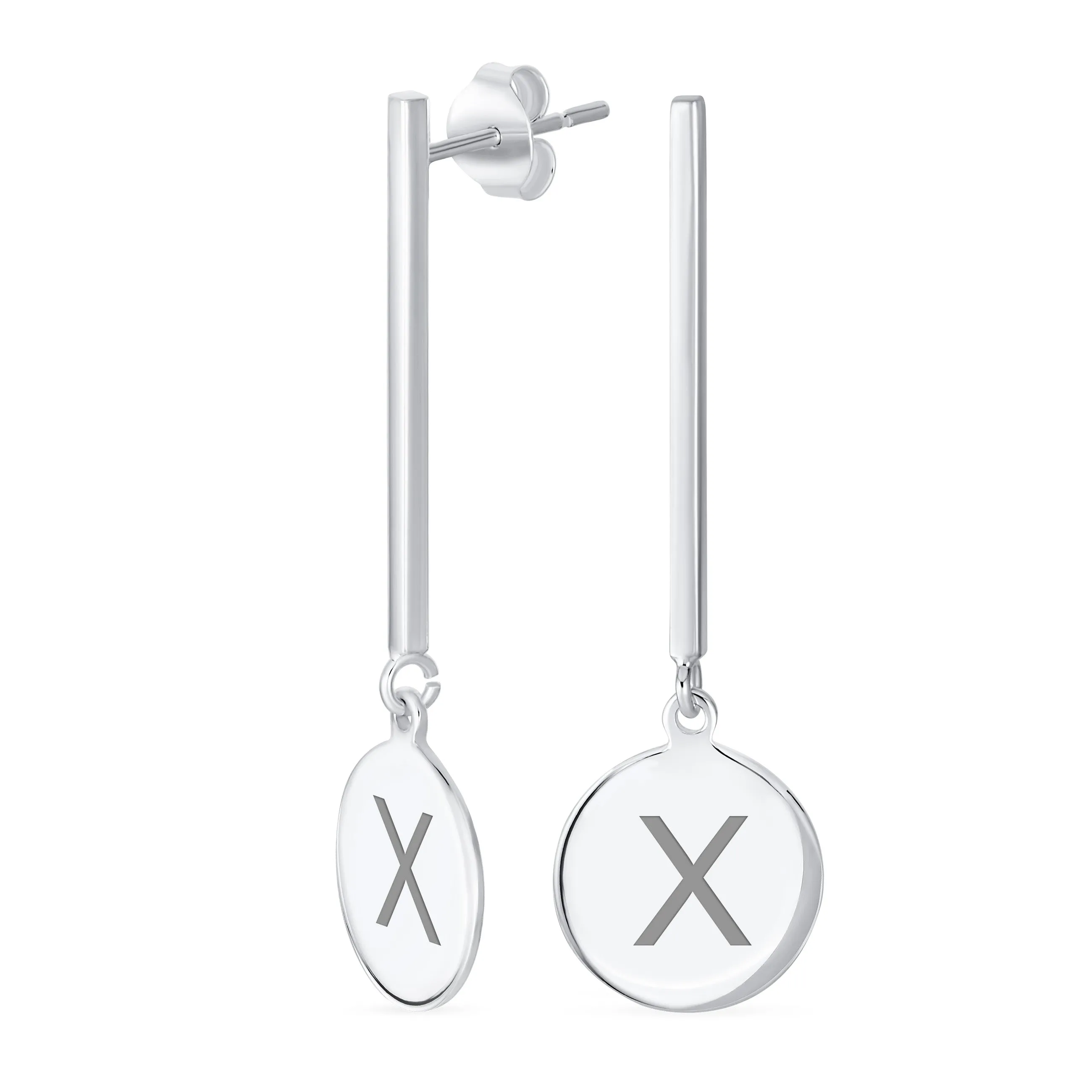 Simple Geometric Initials Monogram Dangle Earrings  Sterling Silver Circle Bar