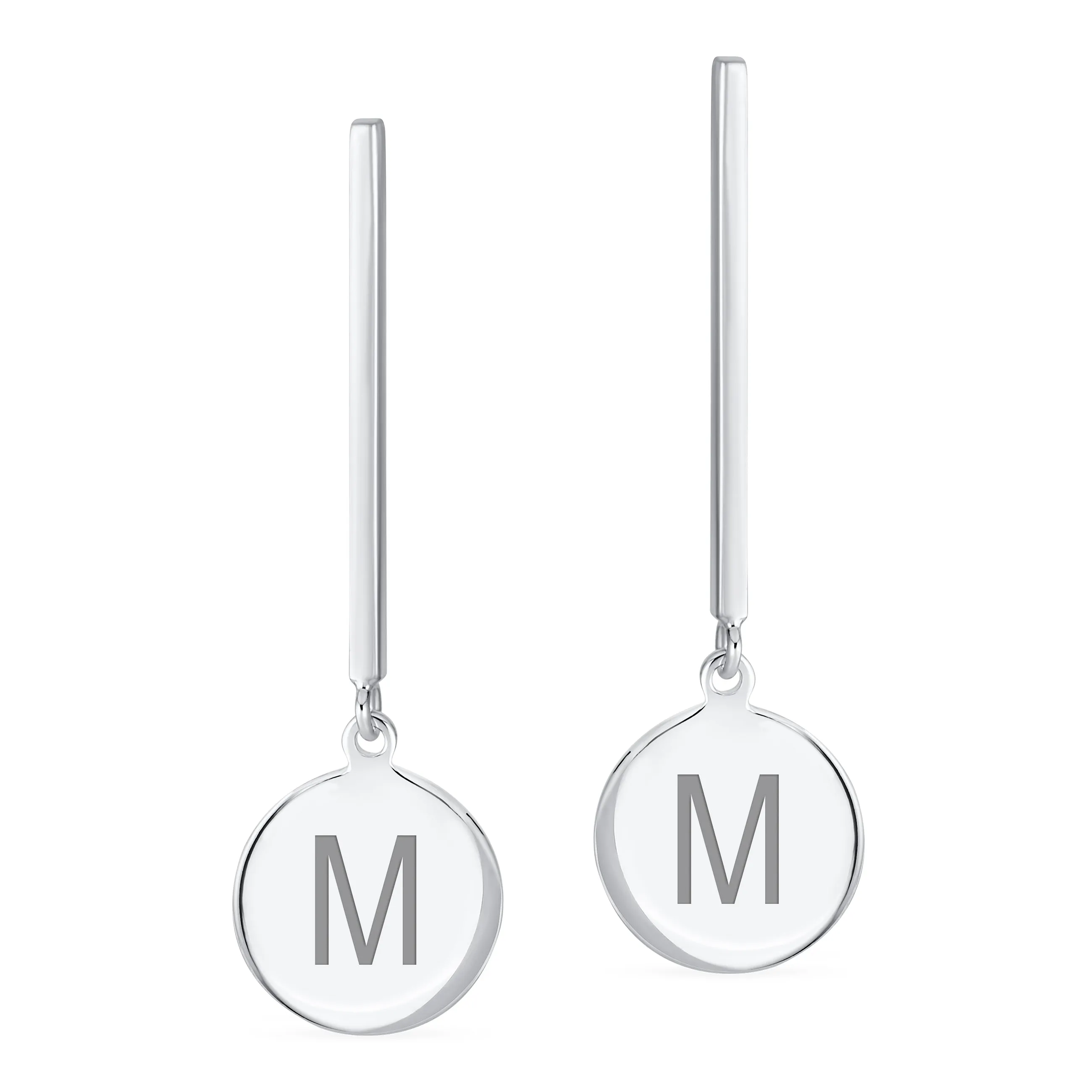 Simple Geometric Initials Monogram Dangle Earrings  Sterling Silver Circle Bar