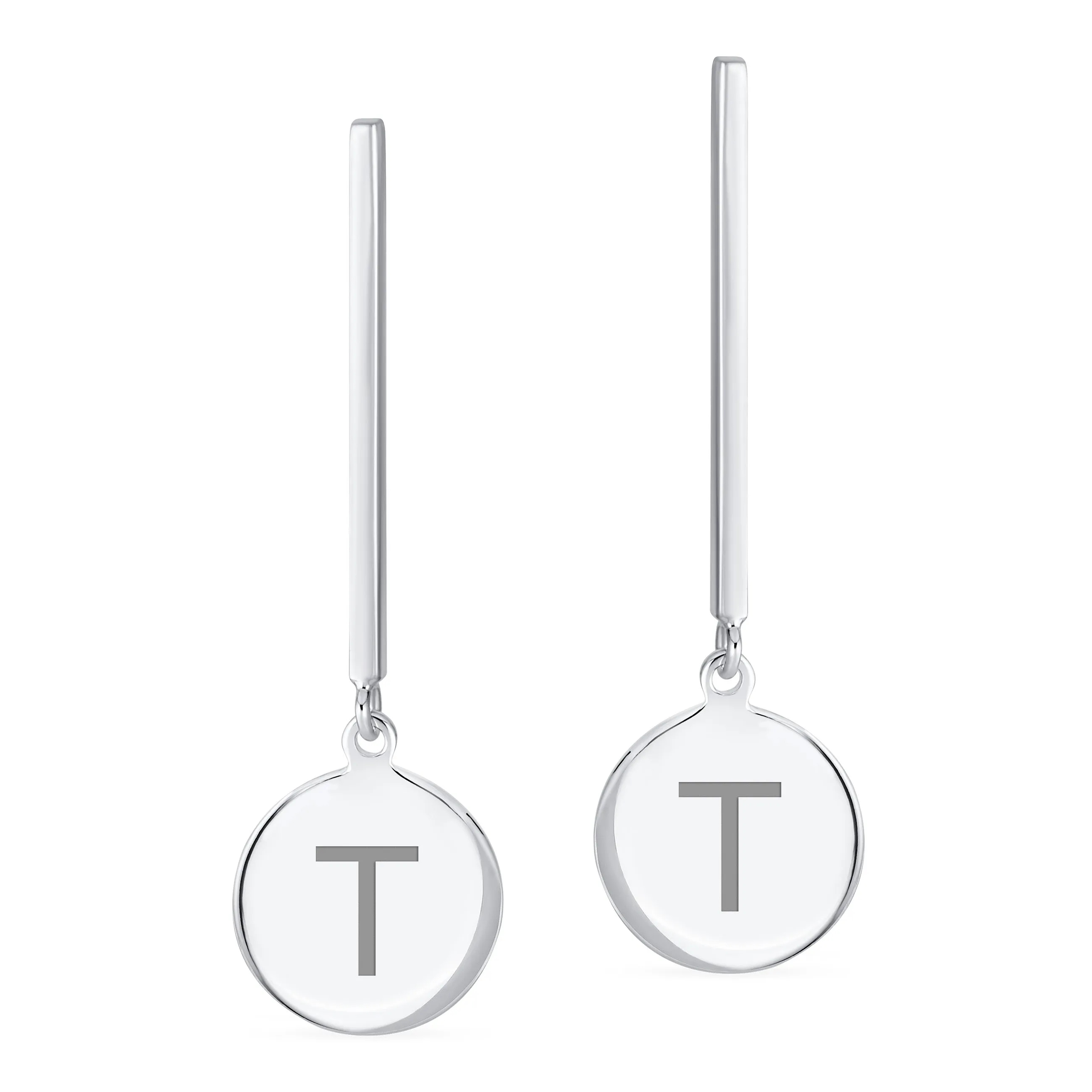 Simple Geometric Initials Monogram Dangle Earrings  Sterling Silver Circle Bar