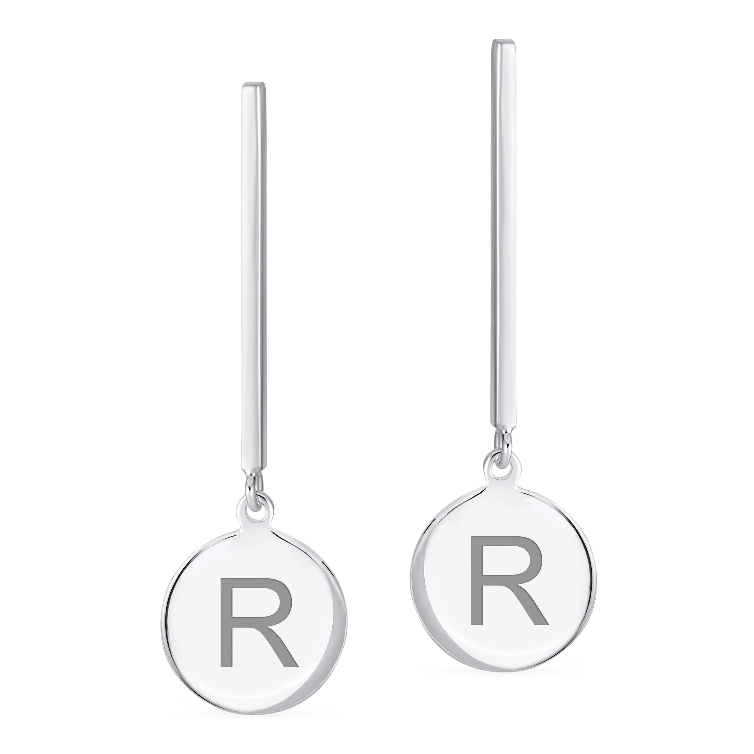 Simple Geometric Initials Monogram Dangle Earrings  Sterling Silver Circle Bar