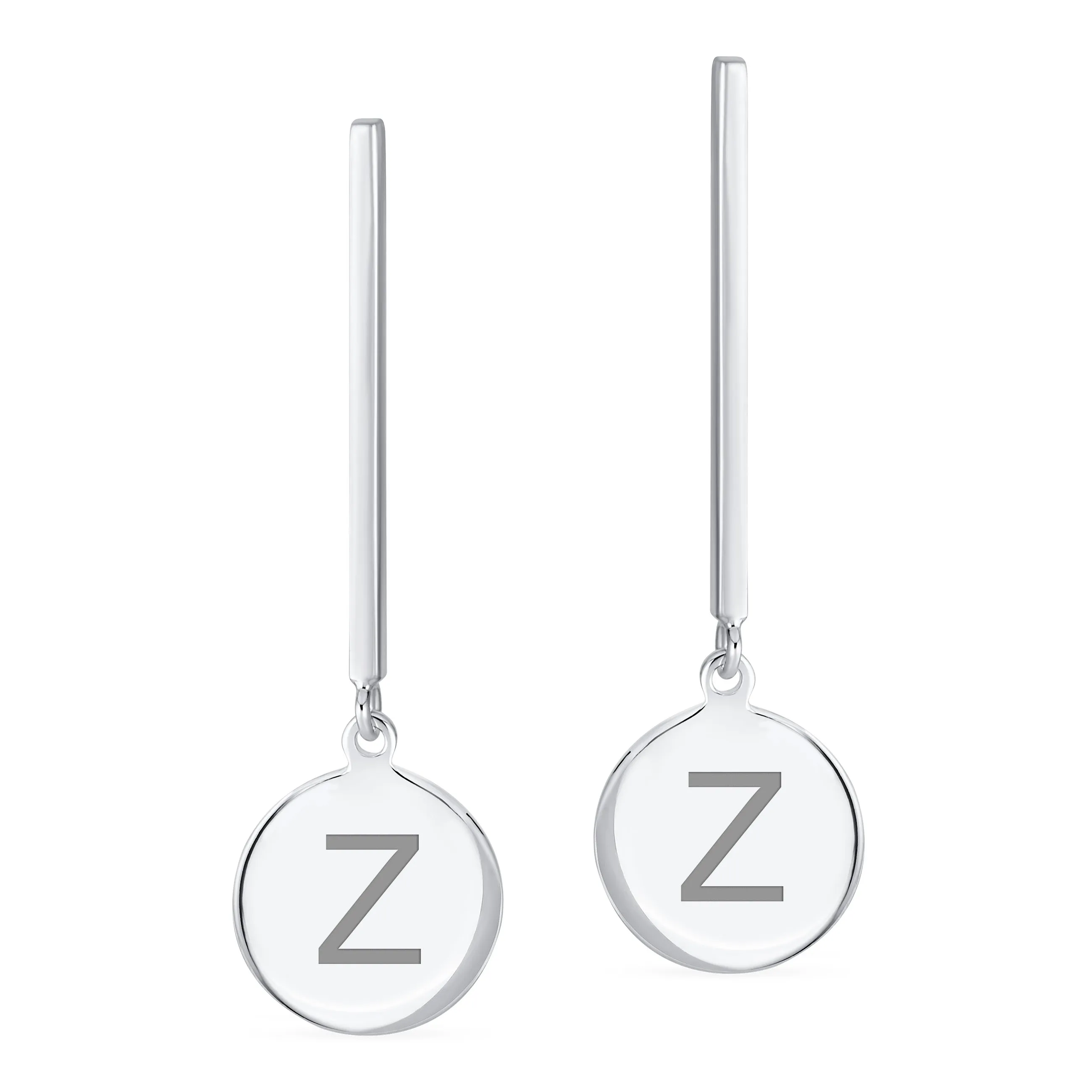 Simple Geometric Initials Monogram Dangle Earrings  Sterling Silver Circle Bar