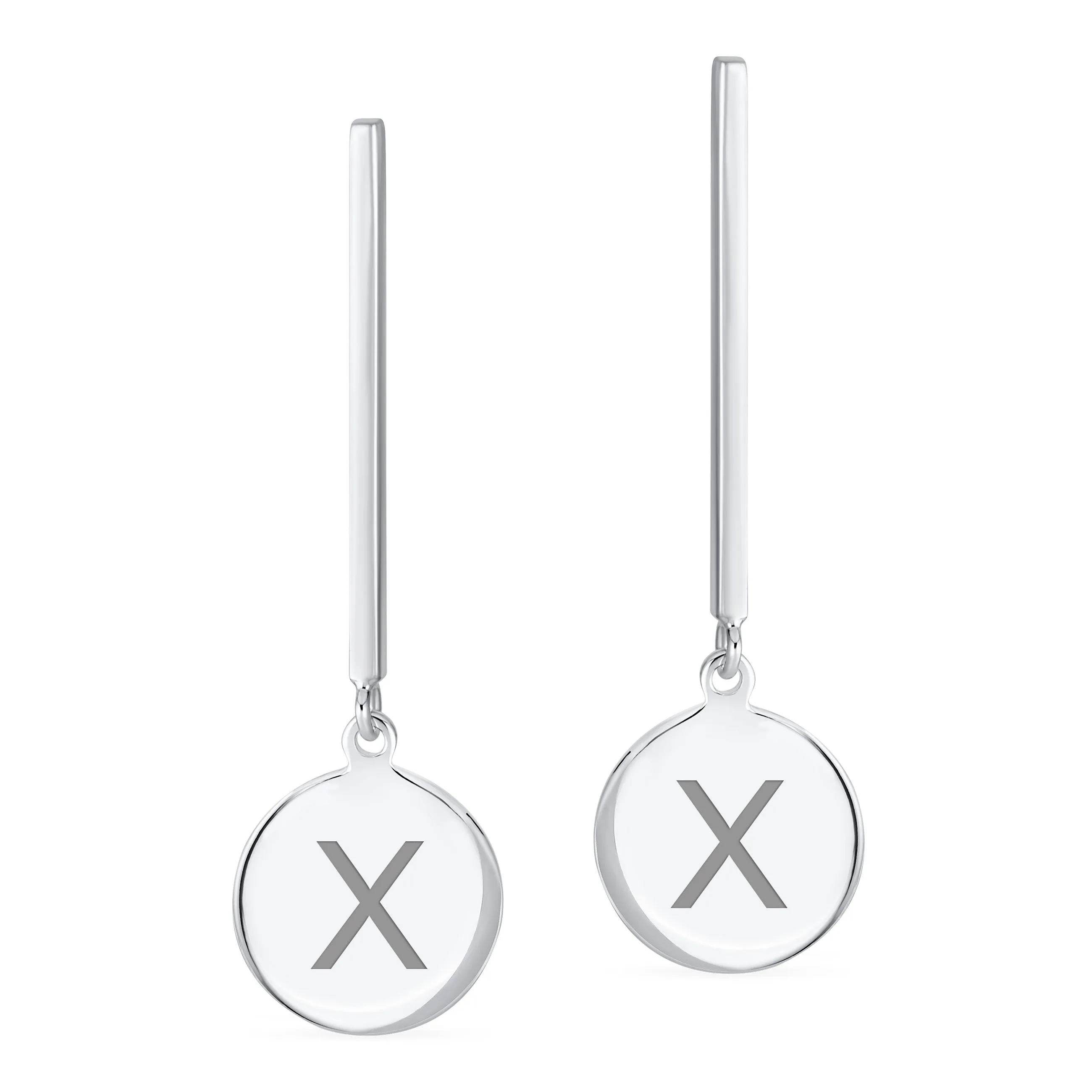 Simple Geometric Initials Monogram Dangle Earrings  Sterling Silver Circle Bar