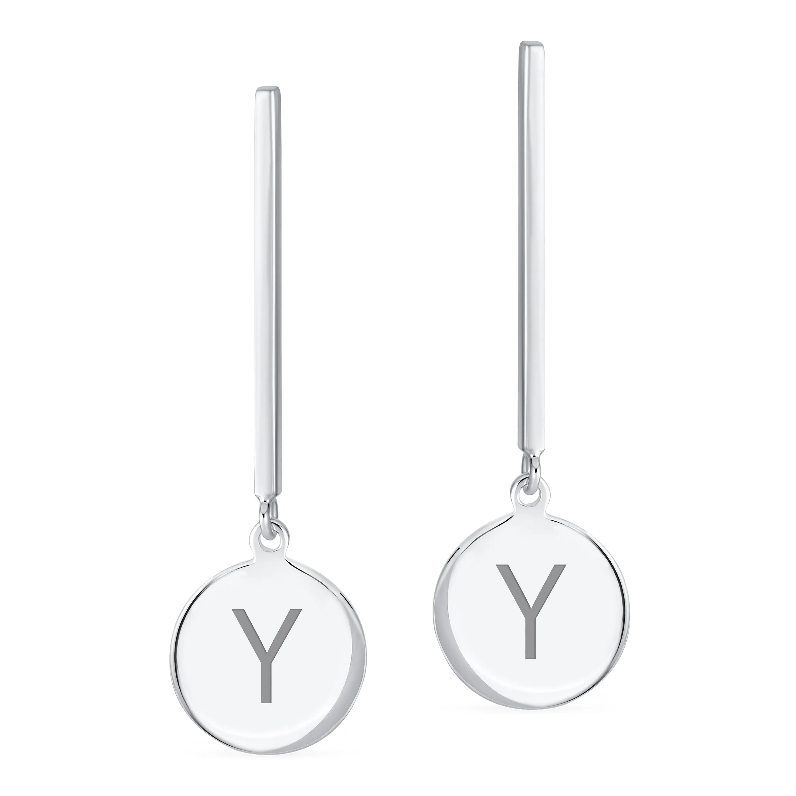 Simple Geometric Initials Monogram Dangle Earrings  Sterling Silver Circle Bar