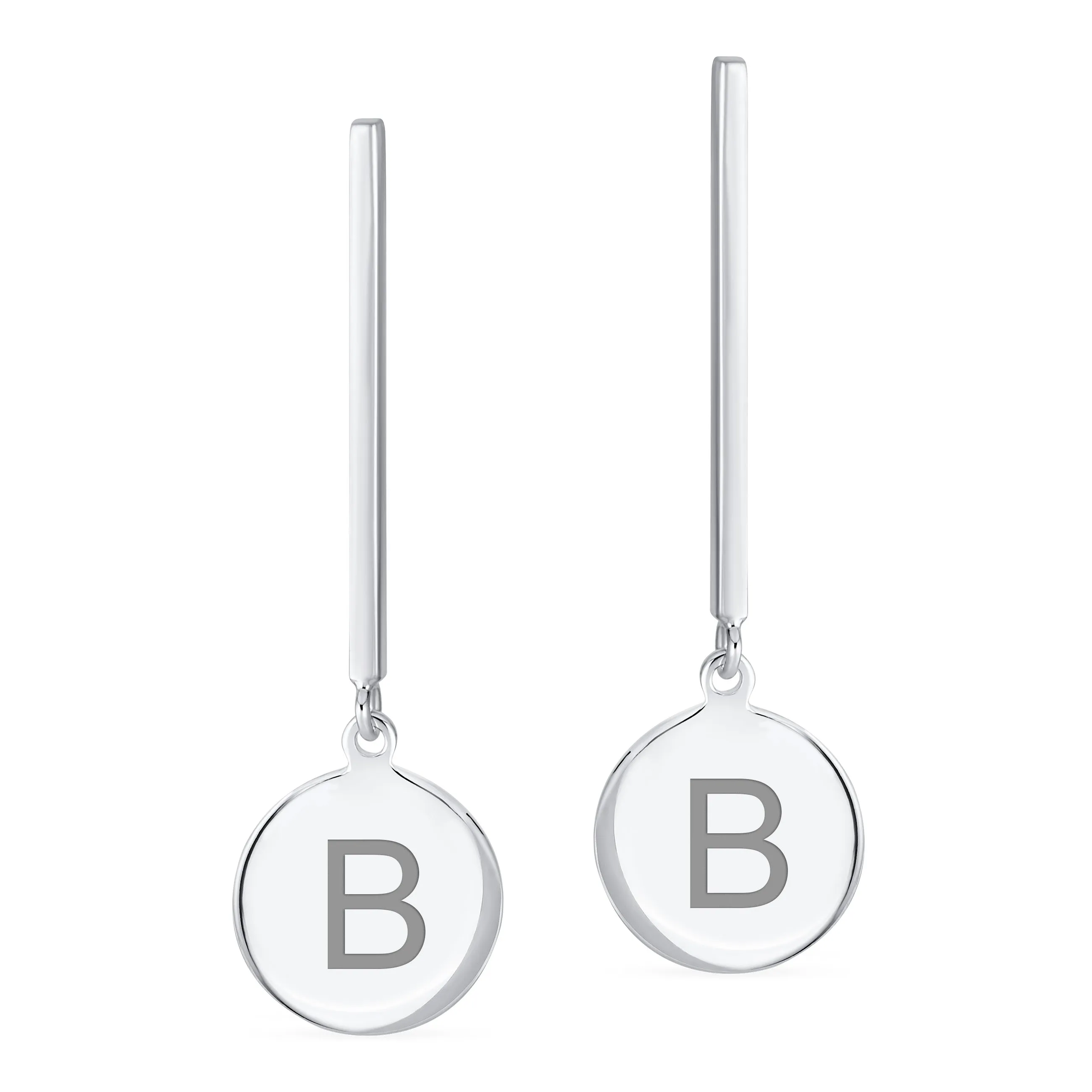 Simple Geometric Initials Monogram Dangle Earrings  Sterling Silver Circle Bar