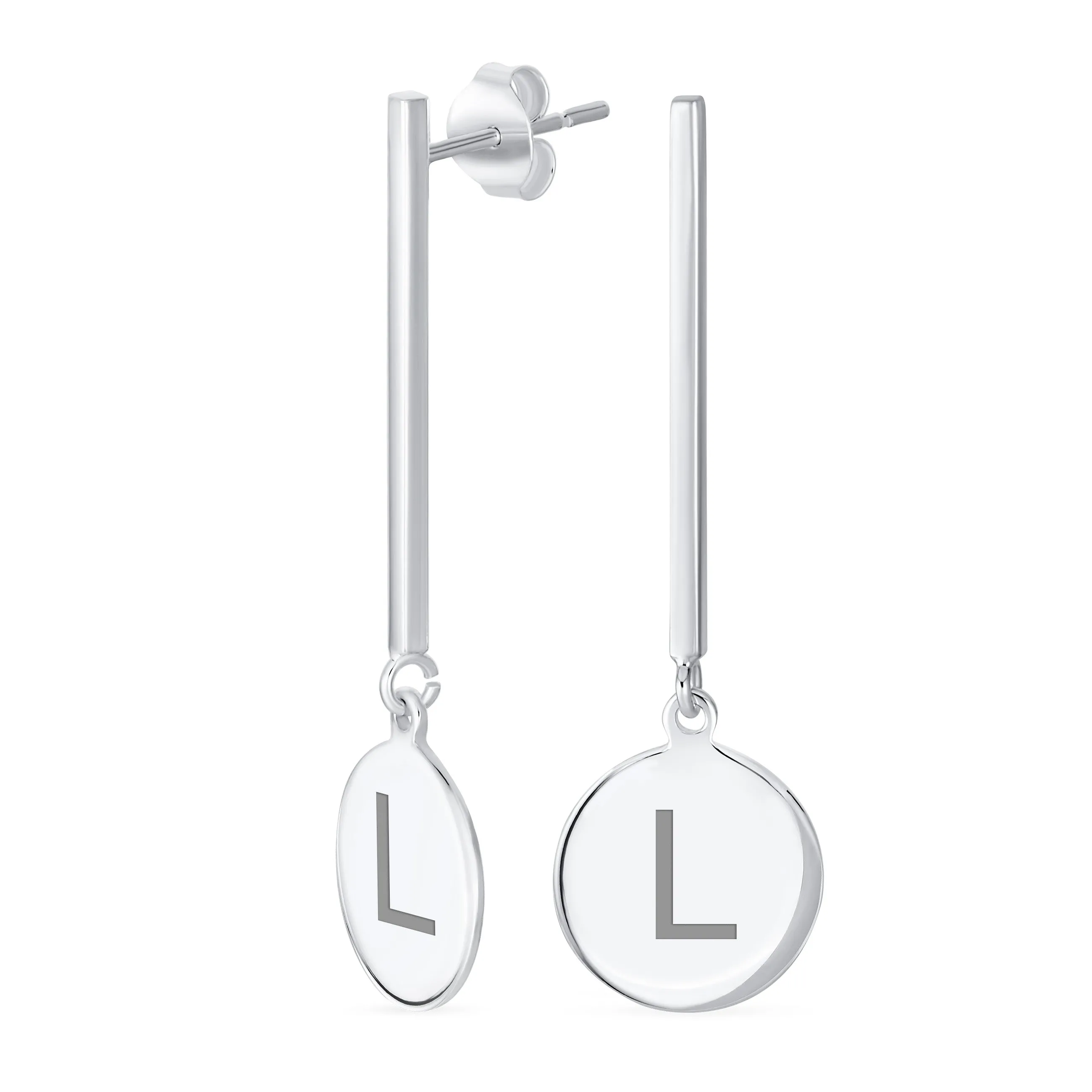 Simple Geometric Initials Monogram Dangle Earrings  Sterling Silver Circle Bar