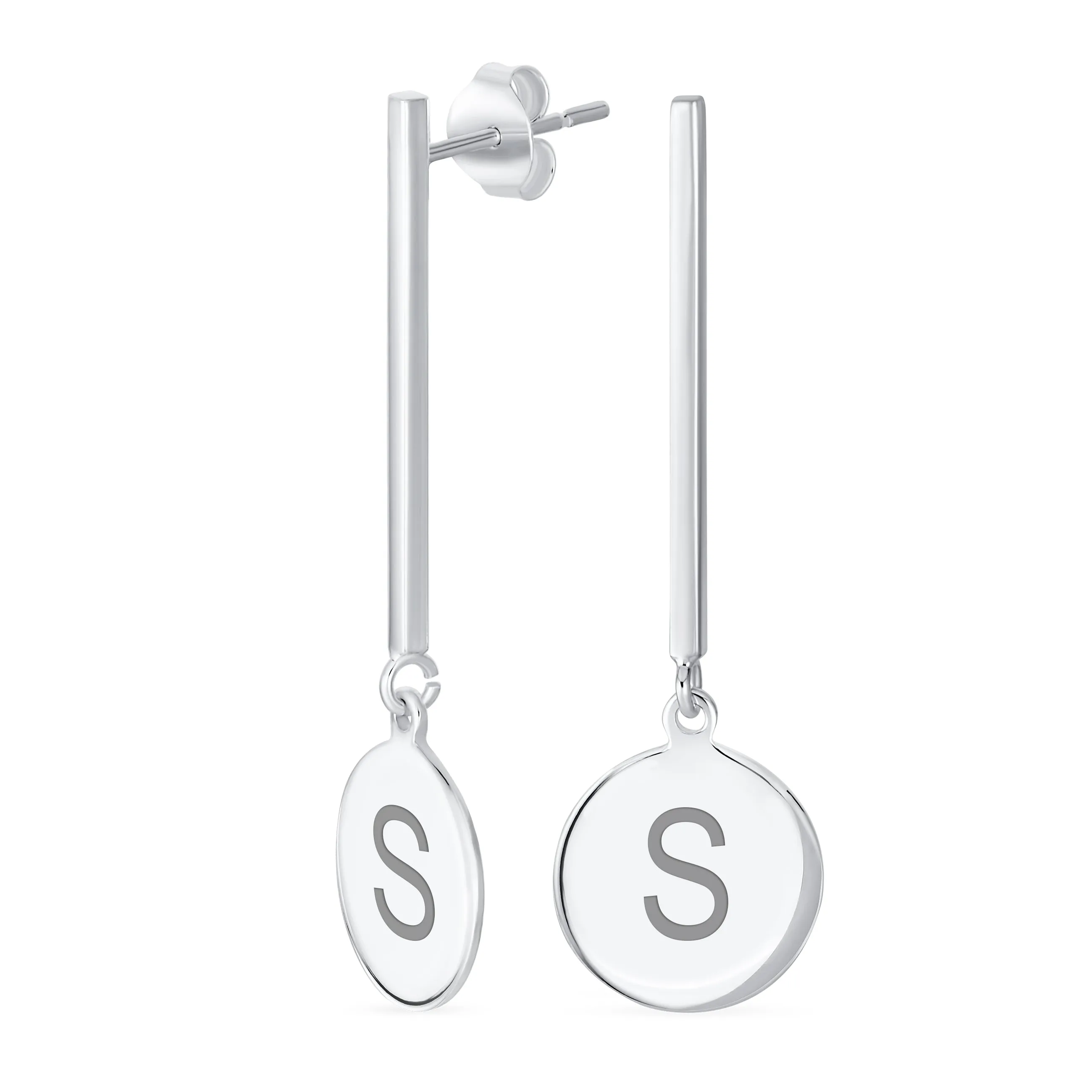 Simple Geometric Initials Monogram Dangle Earrings  Sterling Silver Circle Bar