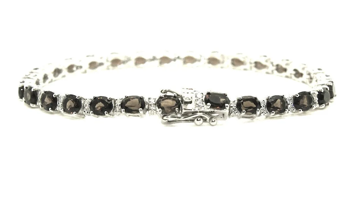 Smoky/Brown Quartz & Cubic Zirconia Bracelet in Sterling Silver