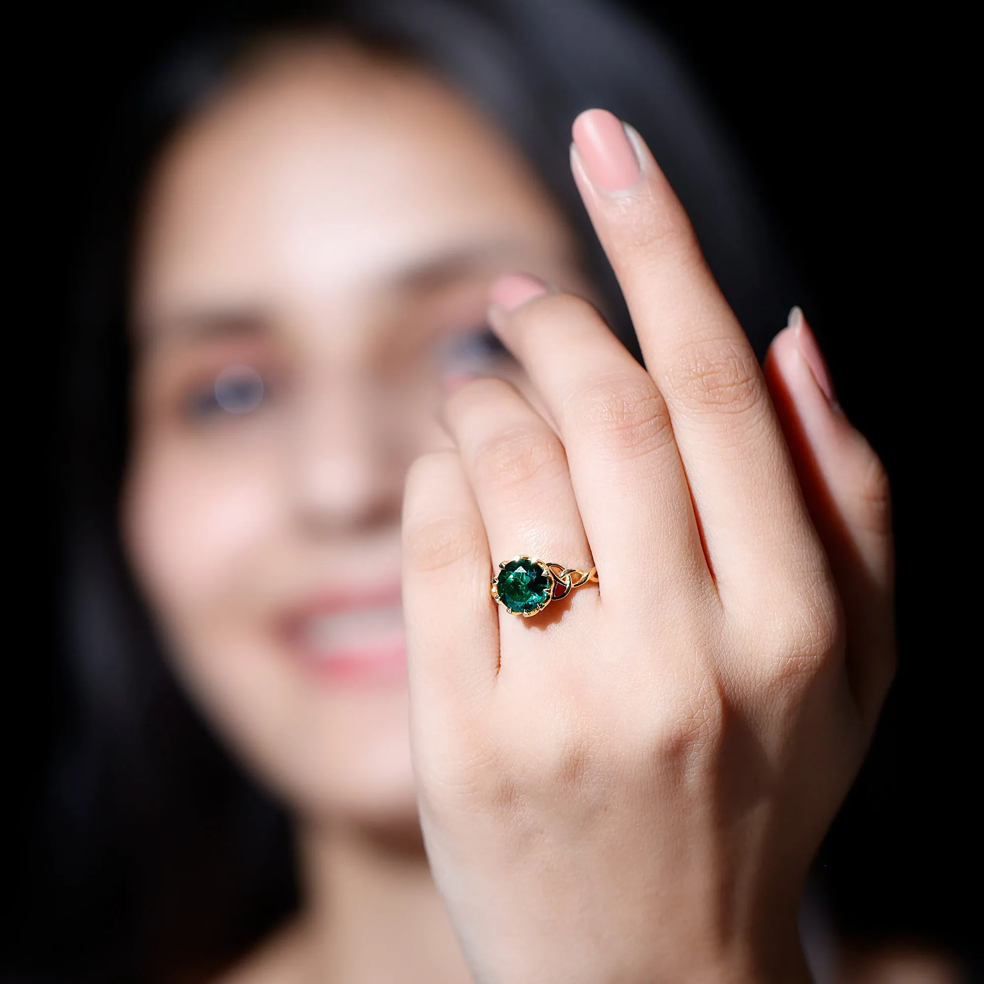 Solitaire Lab Grown Emerald Celtic Knot Promise Ring