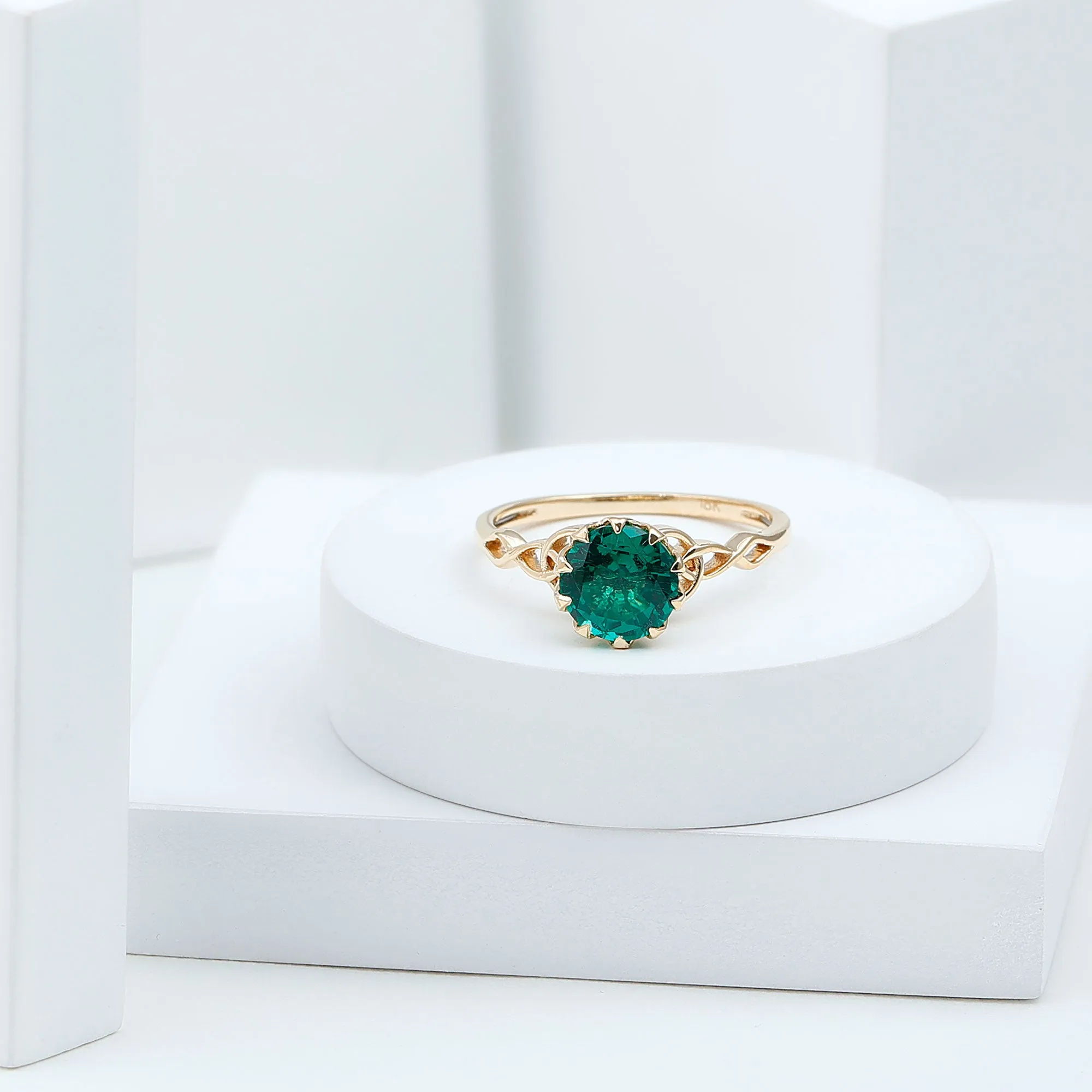 Solitaire Lab Grown Emerald Celtic Knot Promise Ring