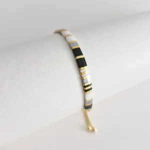 STAK Bracelet (Black & White) / Japanese Beads | 24k Gold-plated Beads