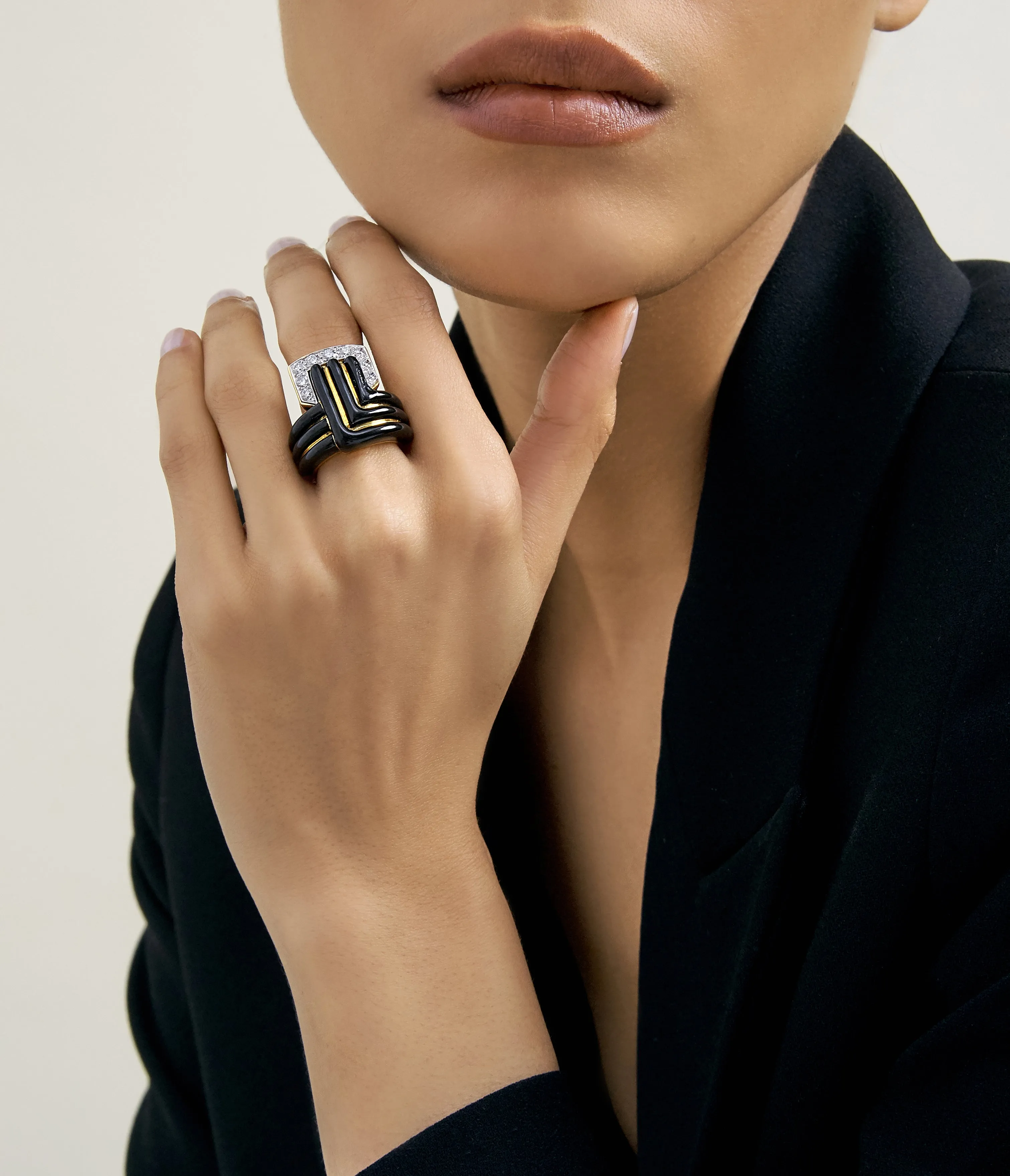 Stella Stripe Ring, Black Enamel